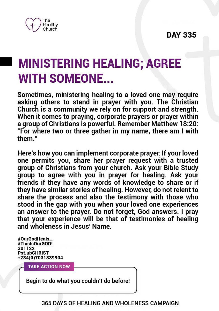 ubCHRIST_'s tweet image. 🌟 365 Days of Healing and Wholeness Campaign 🌟

Let every day bring you healing and wholeness that only God provides.

📖 Read
👍 Like
💬 Comment
🔄 Share

#THC
#THCUYO
#365DHWC
#THCGlobal
#TheHealthyChurchGlobal
#TheHealthyGospelCentre
#365DaysOfHealingAndWholenessCampaign