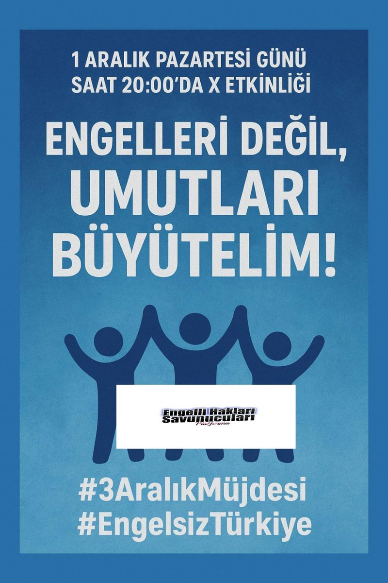 #3AralıkMüjdesi
Sn Cumhurbaşkanımızdan Beklentimiz;
Sosyal farkındalık gereği, 
E-KPSS ye giren 115Bin ENGELLİ bireyden en az ℅3 nün kamuya atanmasıdır
#EngelsizTürkiyeİçinEngelsizAtama
<a href="/RTErdogan/">Recep Tayyip Erdoğan</a> <a href="/MahinurOzdemir/">Mahinur Özdemir Göktaş</a> <a href="/isikhanvedat/">Prof. Dr. Vedat Işıkhan</a> <a href="/memetsimsek/">Mehmet Simsek</a> <a href="/kasapoglu/">Dr. Mehmet Kasapoğlu</a> <a href="/murat_kurum/">Murat KURUM</a> <a href="/AliYerlikaya/">Ali Yerlikaya</a>
