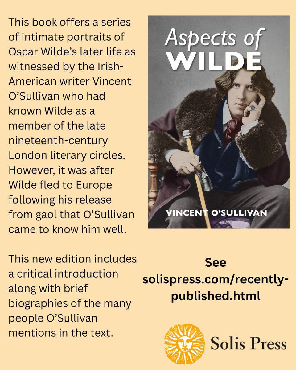 Oscar Wilde died on this day in 1900. The recently published and enlarged edition of "Aspects of Wilde" offers insights into Wilde's life and work. See solispress.com/9781910146934.… #otd #oscarwilde