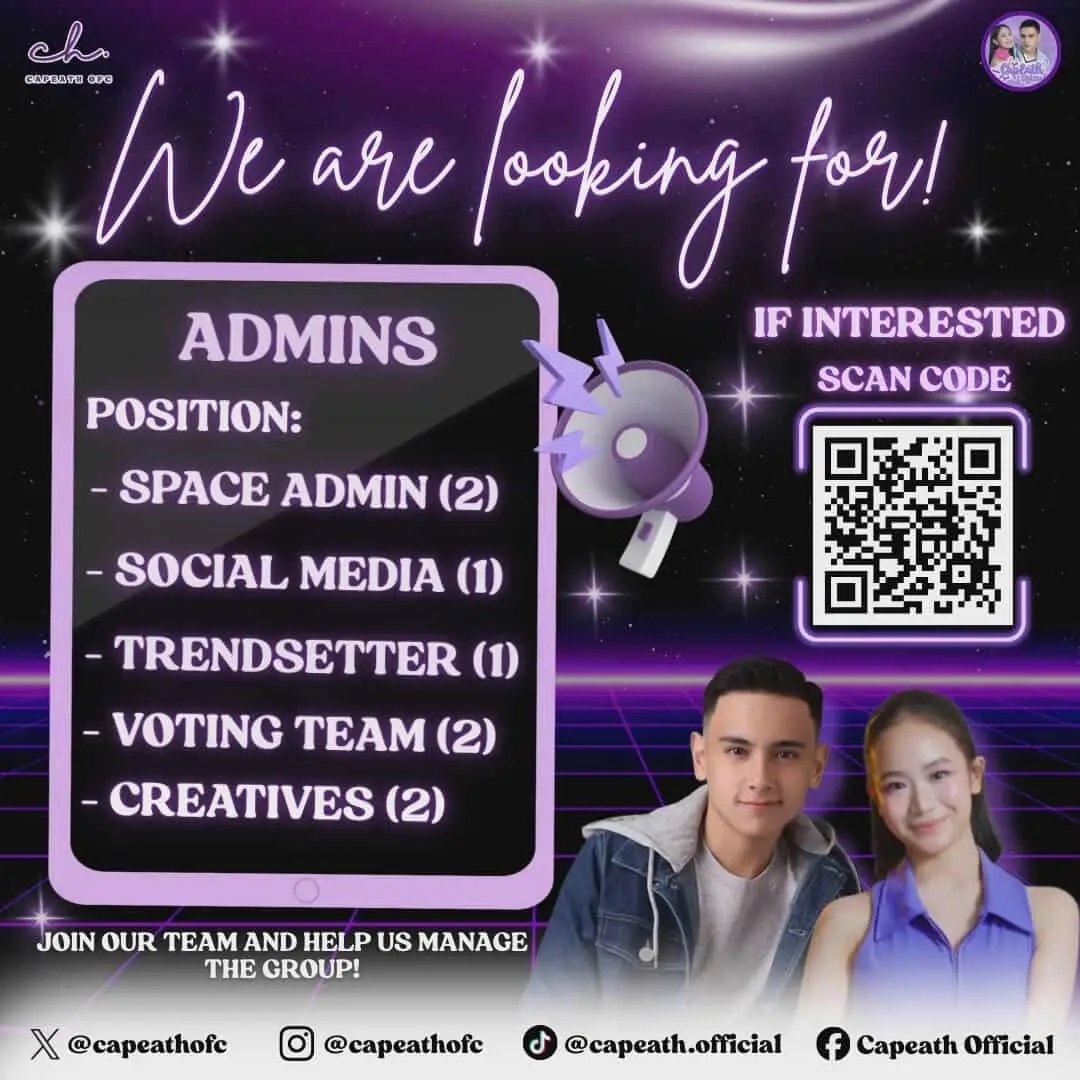 CapEathOfc's tweet image. CALLING ALL KAPITANS!💜

CapEath Official is now looking for ACTIVE ADMINS to join our team!
If you have the time, commitment, and heart to support Caprice and Heath, we need YOU! 

URGENT POSITION: Creatives

#CapEath | HeathJornales | CapriceCayetano