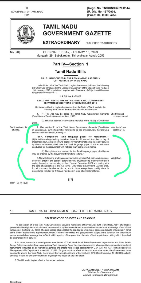 VigneshAnand_Vm's tweet image. Thanks to Sanghi Enabler @TVKVijayHQ’s propaganda secretary @arunrajkg.

In 2016, during Jaya’s regime, OPS brought a bill that anyone can join the job without knowing Tamil.

DMK amended the act in 2023 by adding a new clause that you must pass a Tamil test at the time of…