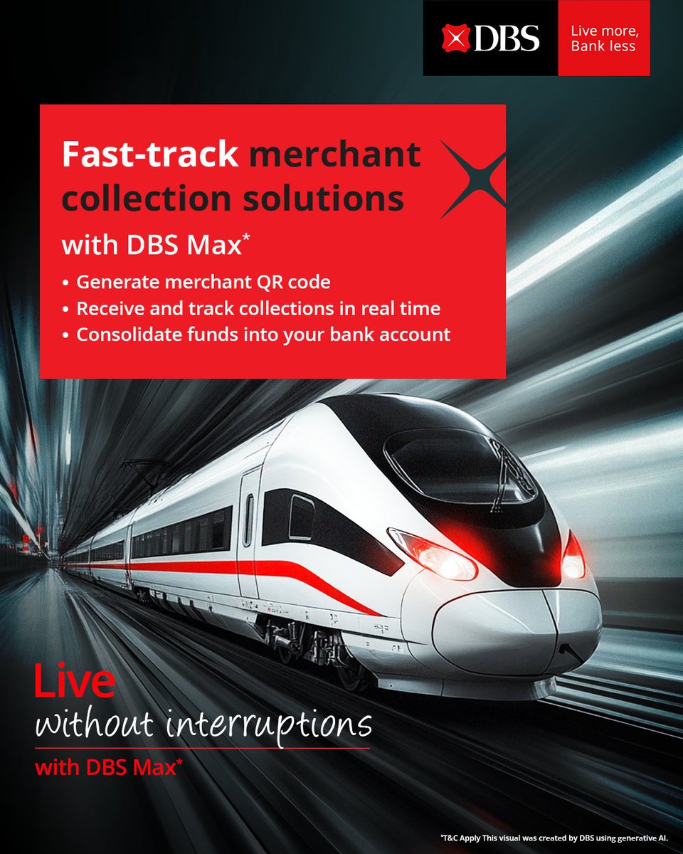 DBSBankIndia's tweet image. DBS MAX solutions allow immediate collections from consumers or business partners, provides instant notifications and facilitates easy reconciliation. 

Know more: go.dbs.com/47J21d4

#DBSBankIndia #LiveMoreBankLess #BusinessBanking

*T&amp;amp;C Apply