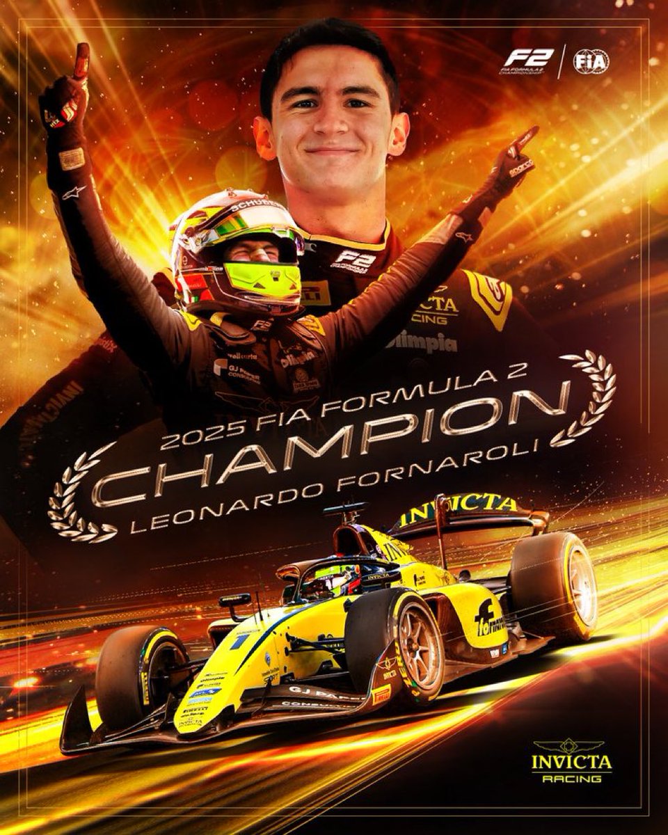 TearOffFR's tweet photo. 🏆 LEONARDO FORNAROLI REMPORTE LE TITRE DE F2 2025 🏆 

L’Italien réalise le BACK TO BACK F3/F2 après une saison où il aura largement dominé avec 4 victoires notamment 👏

(🎨 @Formula2 / #F2 / #QatarGP) https://t.co/V1SMSjMDDg