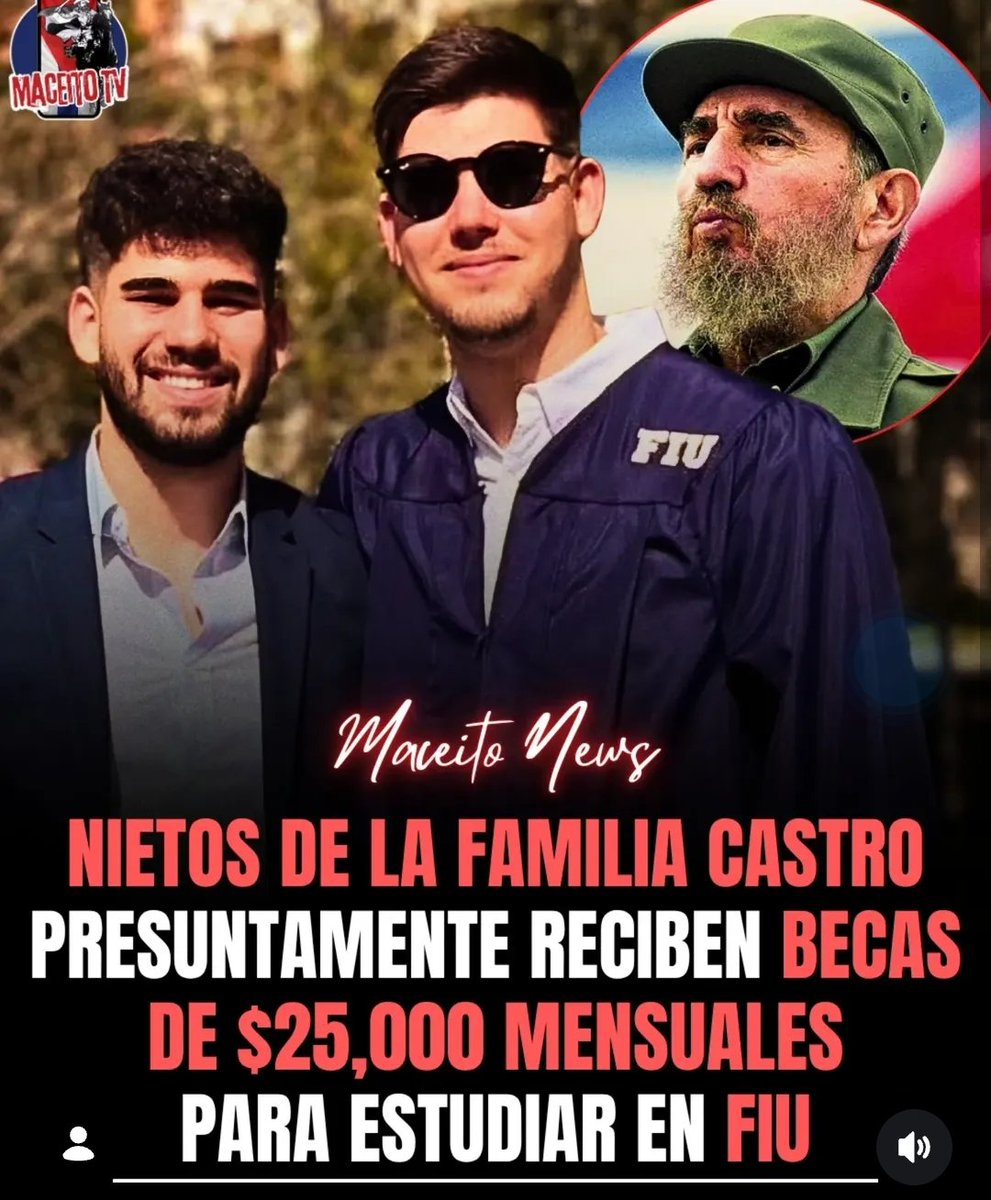 🇺🇸🇨🇺 Nietos de la familia Castro estudiando en la universidad de Florida con becas de $25 mil mensuales. 💰Qué Comunismo tan bueno... Mientras tanto Cuba hundida en basura, plaga, virus, miseria y hambre. 

instagram.com/p/DRATVRoFLw8/…