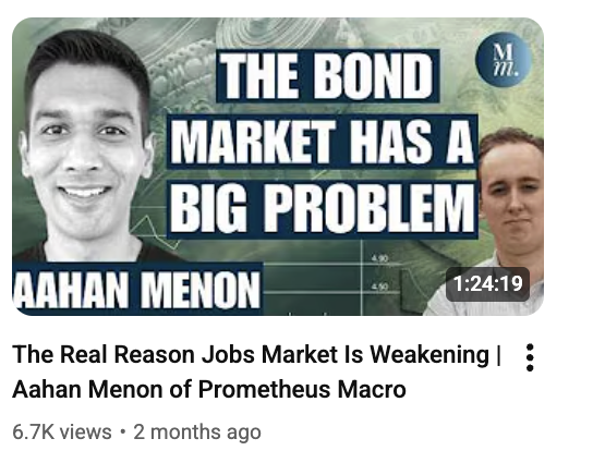 JackFarley96's tweet image. In Aahan&apos;s previous interviews with me (March &amp;amp; May), he determined that corporate profits would continue to grow &amp;amp; be undeterred by tariffs. Now, he has concerns about &quot;lopsided&quot; expansion 

Prometheus Macro Substack (20% off through early December): prometheus-macro.com/subscribe?coup…
2/3