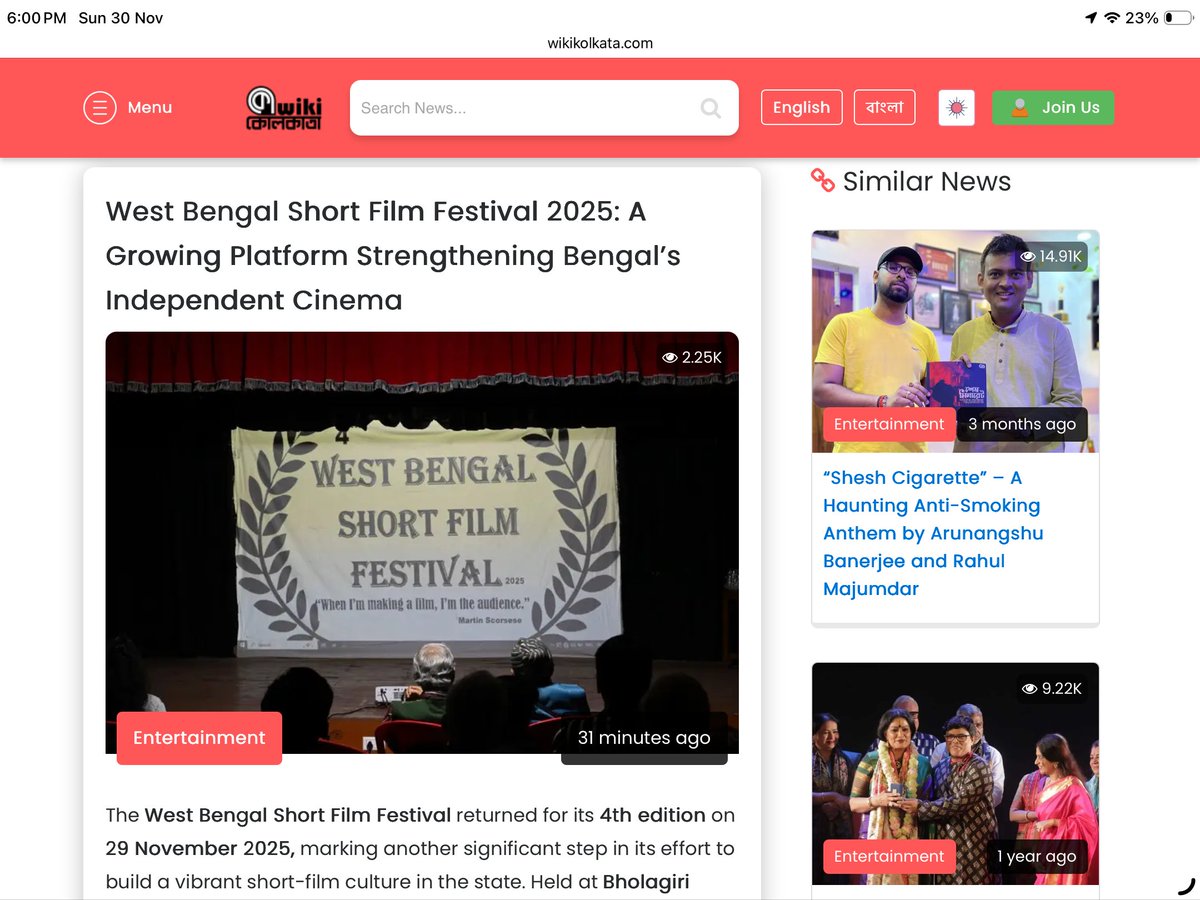 twit_aru's tweet photo. Recently, more than 50 independent short films were screened at the West Bengal Short Film Festival. To know more, read my article for @WikiKolkata :

https://t.co/CyaChl9CLX

#ShortFilms #WestBengalShortFilmFestival #FilmFreeway https://t.co/thTiLCNcXq