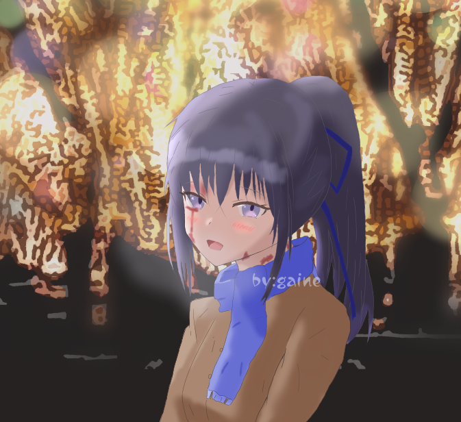 「寒くなりましたね。」
イルミネーションのある道をシルヴィちゃんと歩きたい！というお絵描きです。
#傷肌少女との生活
#teachingfeelings 
#sylvie