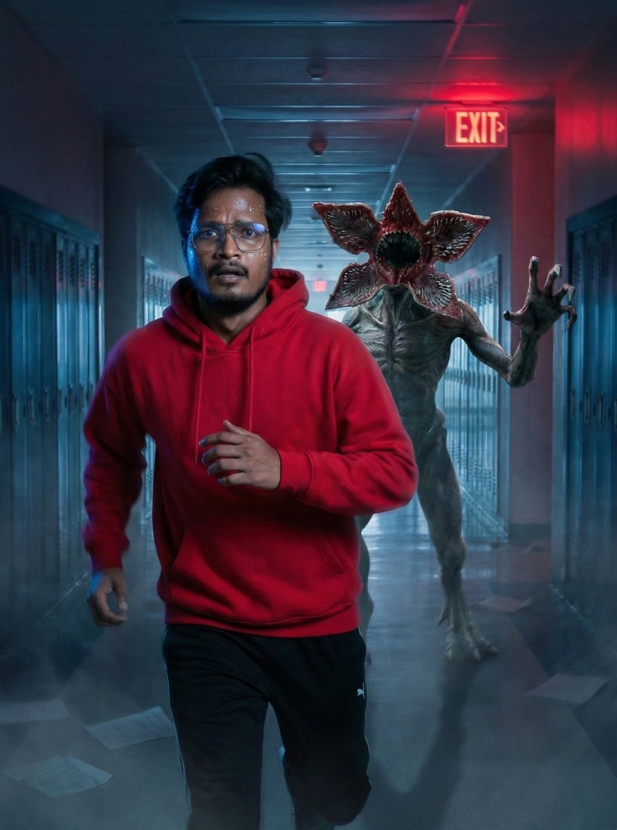 Ppraashant's tweet photo. POV: I opened the wrong door in Hawkins. Didn't expect the last one to be funny 😂 Made with Al Gemini

#StrangerThings #StrangersThings5 #netflix https://t.co/xZPexnLSnS