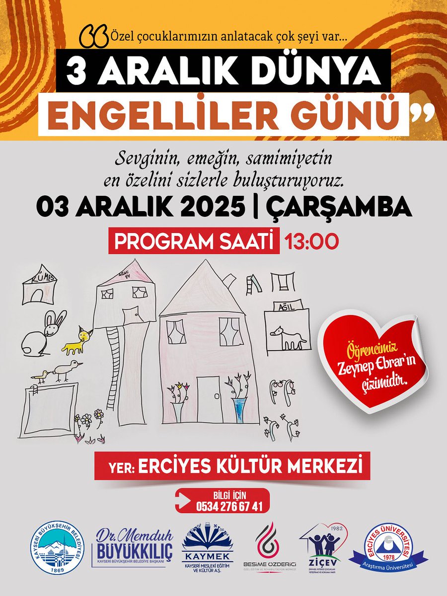 Kayseri Büyükşehir Belediyesi olarak, 3 Aralık Dünya Engelliler Günü kapsamında özel gereksinimli bireyler için farkındalık oluşturacak anlamlı bir etkinlik düzenliyoruz.

Büyükşehir Belediye Başkanımız Dr. Memduh Büyükkılıç’ın öncülüğünde, engelli bireylerimizin toplumsal yaşama