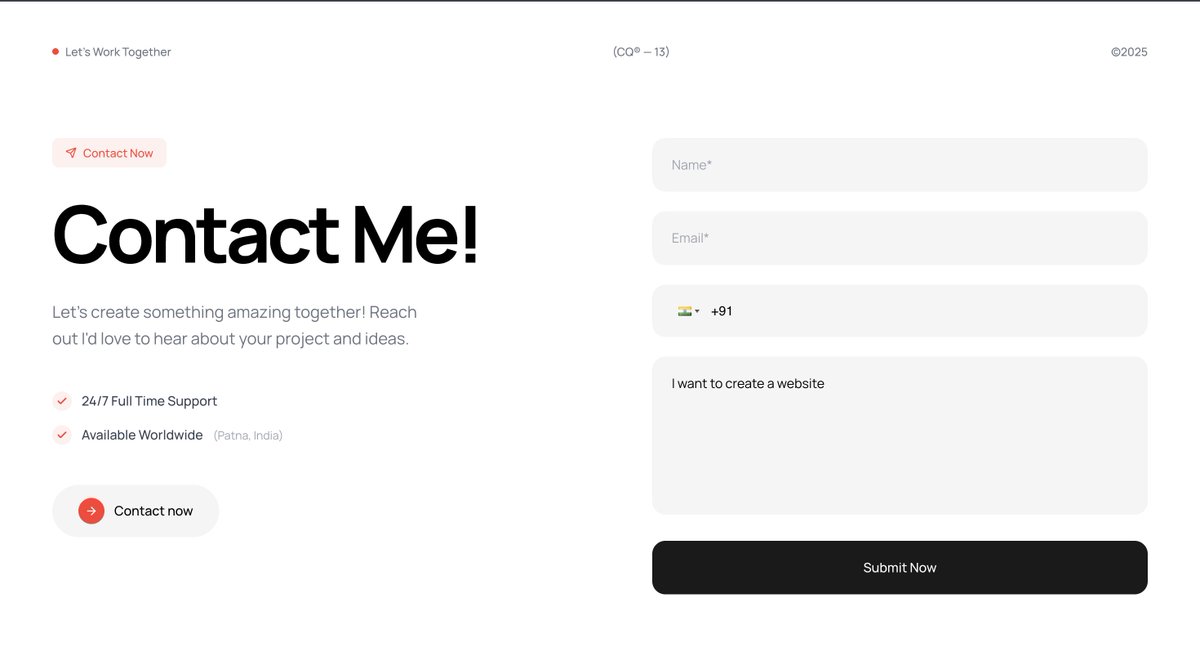 aakashyadavtwt's tweet image. Designed a clean, user-friendly minimal contact for a my site! 🌟 Want a custom MVP built to impress? Check my work: ayncore.com #SaaS #WebDesign #MVPDevelopment #nextjs #WebDevelopment