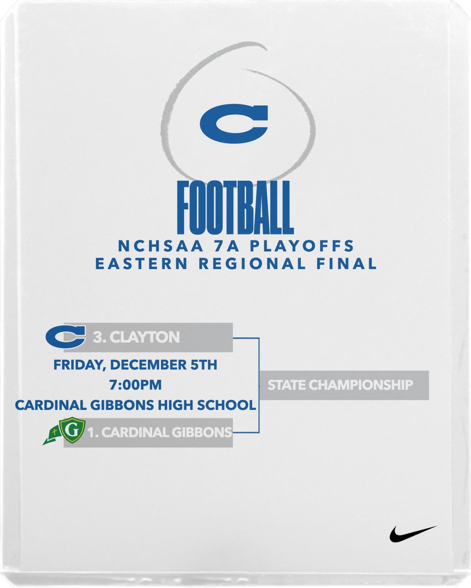 ❗️EASTERN REGIONAL FINAL❗️

It's official! The Comets will hit the road this upcoming Friday, December 5th at #1 Cardinal Gibbons for a chance to play in the 7A State Championship! Kickoff is set for 7pm and we will need EVERY COMET there in Raleigh! 🎟️ info TBA soon.

#GoComets