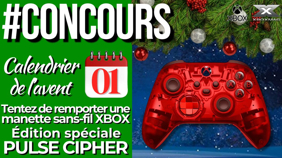 XboxMag's tweet image. ⚫️🎄 GROS CONCOURS Calendrier de l&apos;Avent JOUR 1
Une manette sans-fil Xbox édition spéciale Pulse Cipher, compatible Xbox et PC, à gagner ! 🎮

Pour participer : 
🍀 RT+ Follow @XboxMag
🍀 Follow @XboxFR 
🍀 Tag un.e ami.e (ou plus)

TAS 14/12
Valeur ≃75€
Bonne chance à tous 💚