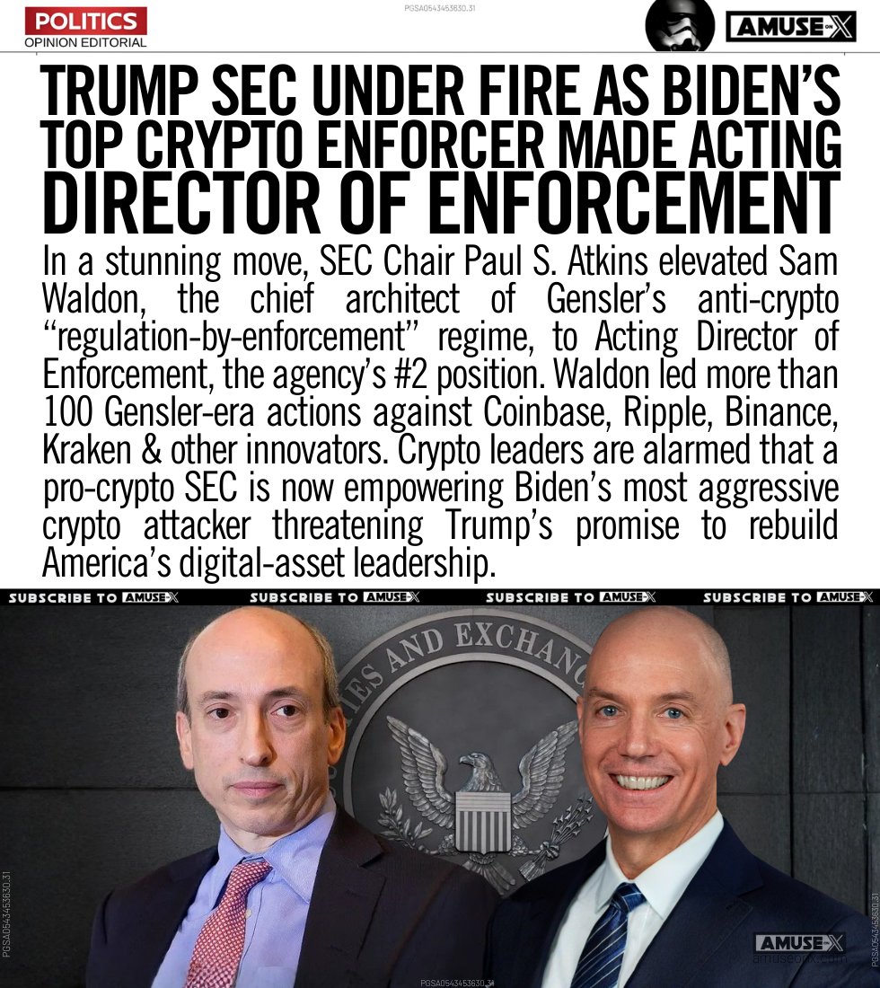 CRYPTO: Biden’s top “crypto enforcer” Sam Waldon just became Trump SEC’s Acting Director of Enforcement. He led Gensler’s crackdown on Coinbase, Ripple, Binance &amp; more. Why is a pro-crypto SEC empowering him?

Sam Waldon, the architect of Gensler’s notorious