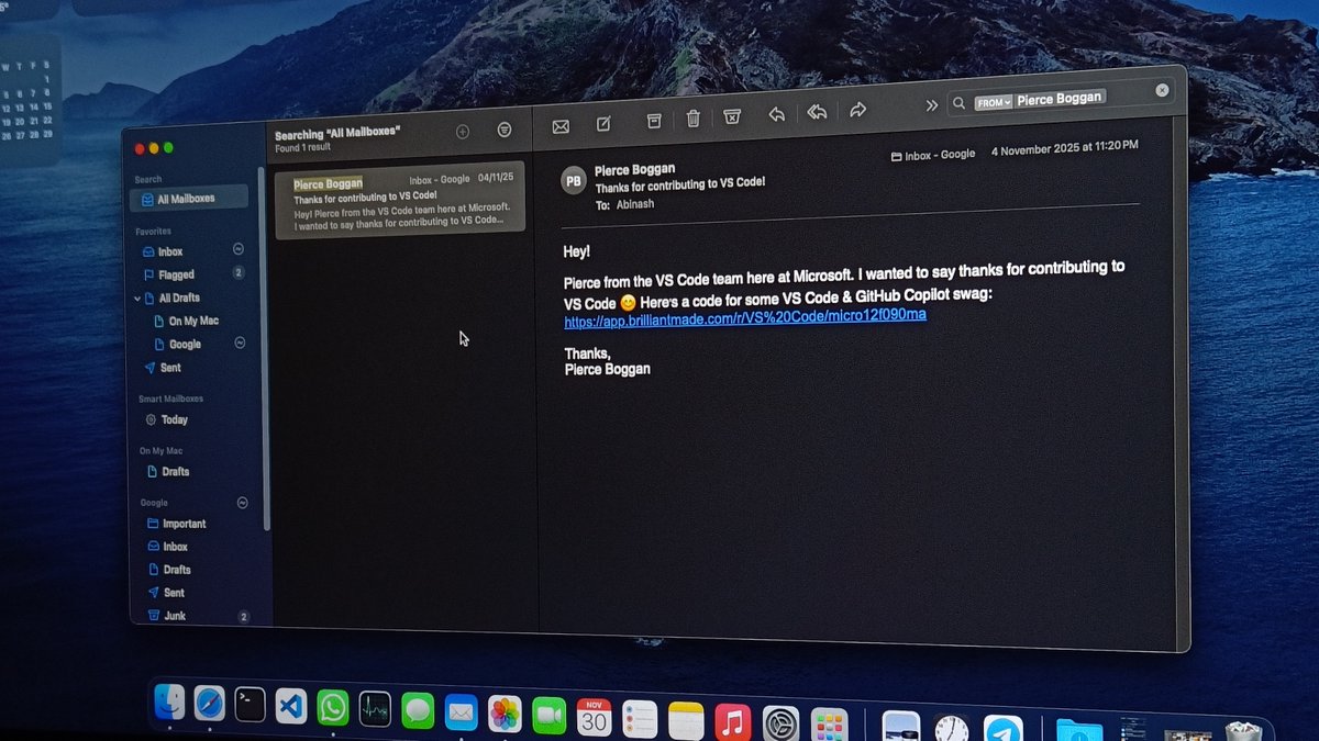 codeAbinash's tweet image. Contributed to VS Code. Got swag from Microsoft.
Open source pays in dopamine💙