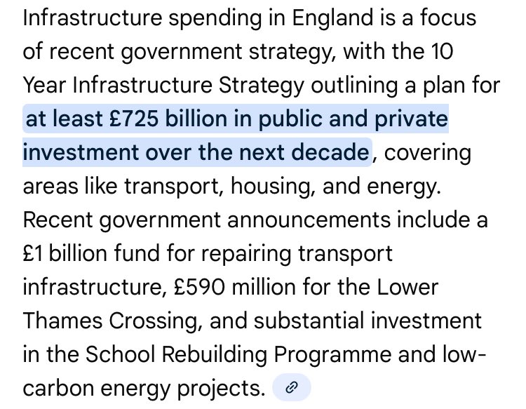England
Crossrail-£18.8bn
HS2-over £100bn
Dockland railway-£2bn
Scunthorpe Steel-£3bn

This is just for starters.

Scotland
Grangemouth-closed
Mossmorran-closed

And this is just for starters.