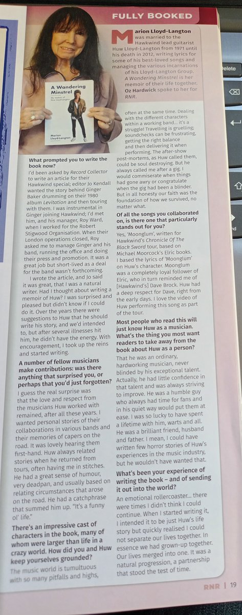 Thanks to RnR magazine and Oz Hardwick for this interview with Marion on her memoir of #Hawkwind legend Huw Lloyd-Langton that I was privileged to  help with this year. In paperback and via eBook now.