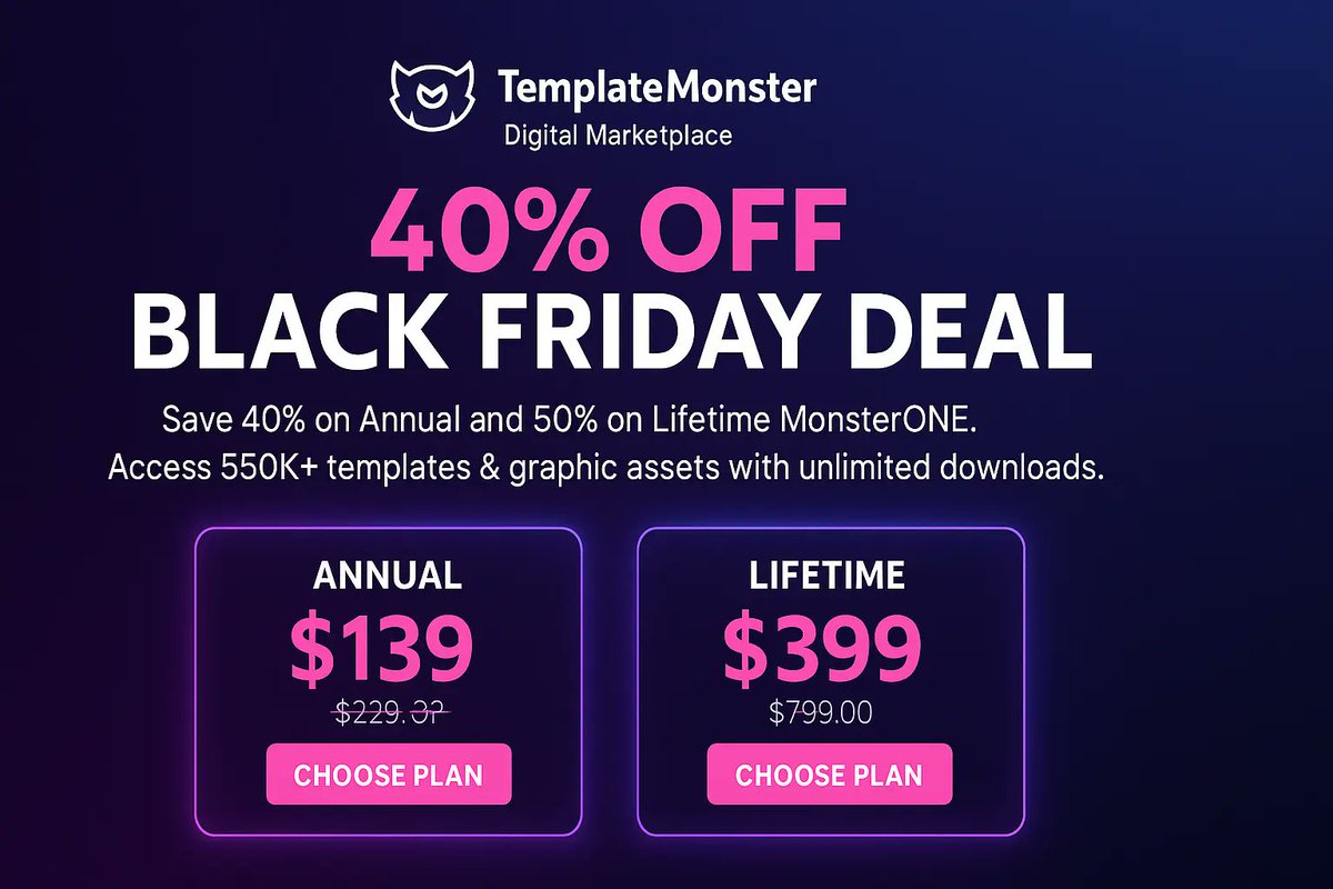Last Day! ⏳ Save 40% or more on MonsterONE 🎉
Get access to 550K+ templates, graphics &amp; unlimited downloads.
Huge discounts on Annual &amp; Lifetime plans—don’t miss it!
👉 blog.jlvextension.com/recommended/mo…
#BlackFriday #MonsterONE #WebDesign #Joomla #Templates