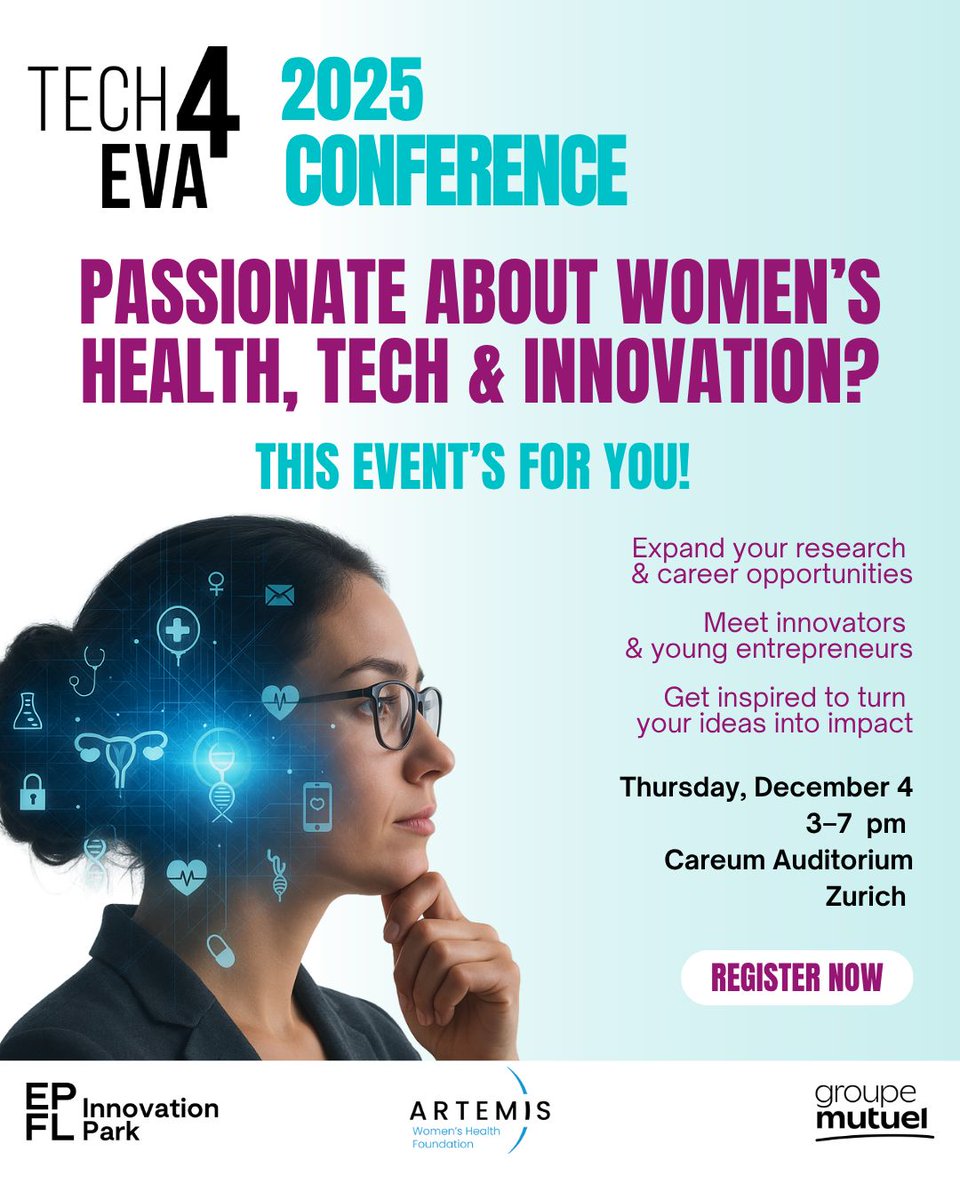 FIT_fund's tweet image. Tech4Eva Hybrid Conference 2025 is next Thursday! 🚀🩺♀️🇨🇭  Not yet registered for December 4th in Zurich or Online? Discover the promising program and grab your seat NOW: bit.ly/47QfYWG #femtech