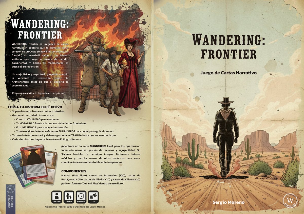 Primeras versiones de la portada de #WanderingFrontier ¿Qué os parece?🏜️ #WanderingSeries #juegosdemesa #juegosdecartas #solitario