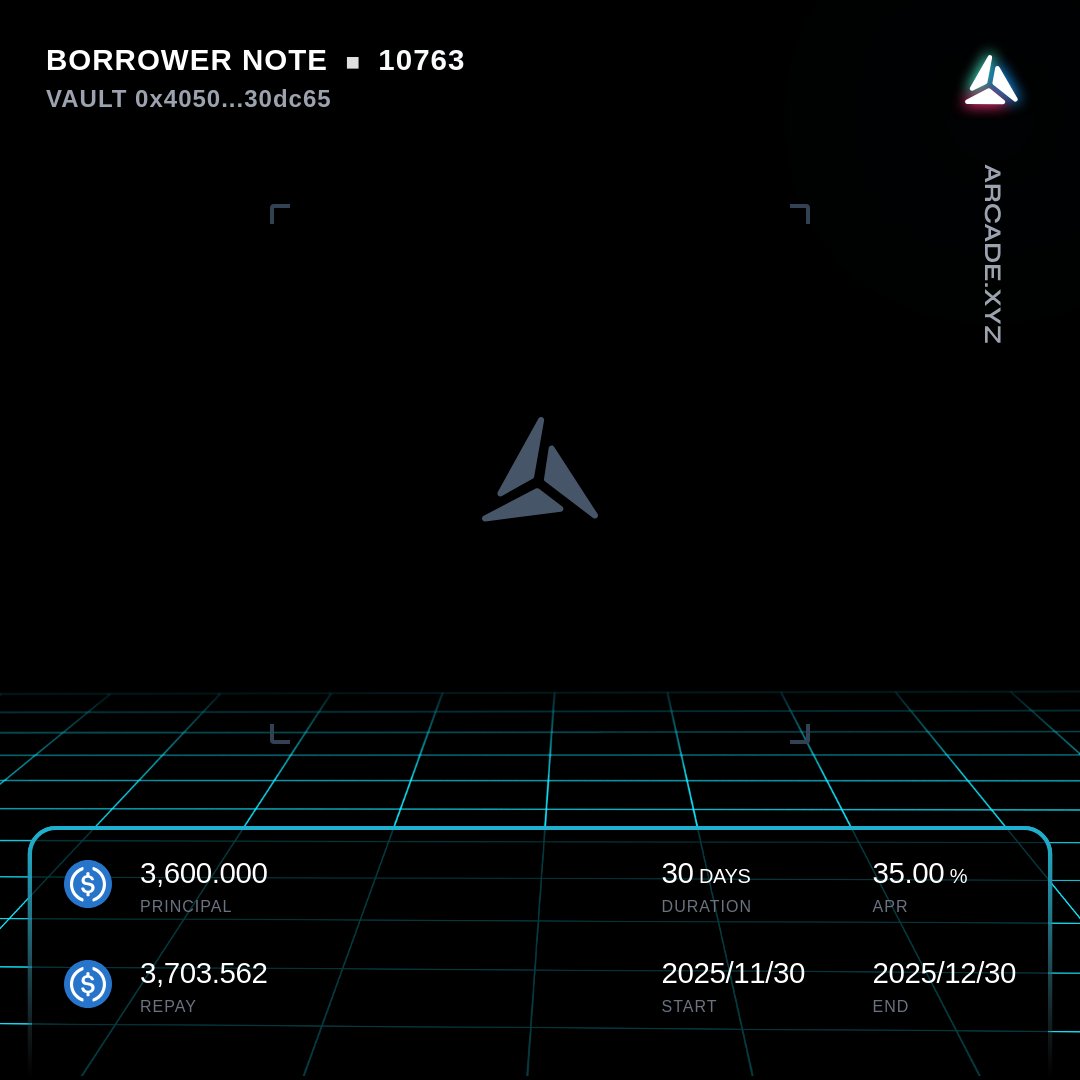 ArcadeAlert's tweet image. 🚨 Arcade.xyz NFT Loan Alert 🚨

New Loan Started on a Vault 

@Arcade_xyz - app.arcade.xyz/terms/loan/0x8…
