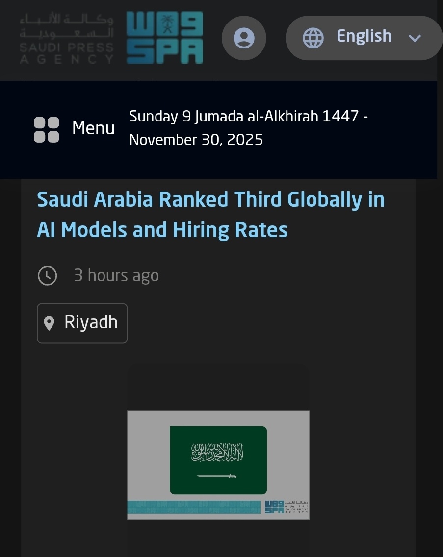 Salansar1's tweet image. Saudi Arabia Ranked Third Globally in AI Models and Hiring Rates In AI-related Jobs.  🇸🇦🇸🇦🇸🇦👏👏👏

@Spa_Eng
