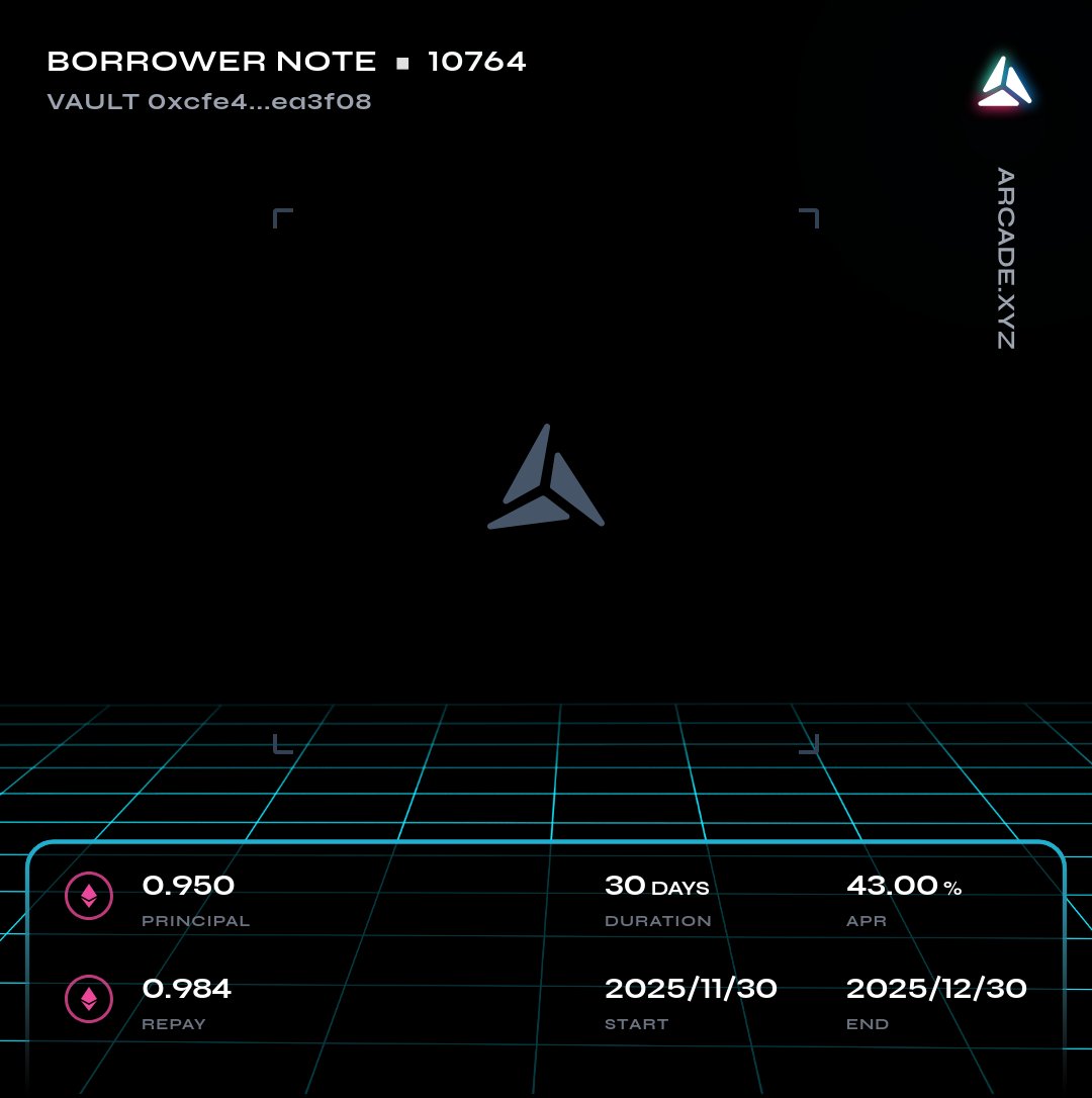 ArcadeAlert's tweet image. 🚨 Arcade.xyz NFT Loan Alert 🚨

New Loan Started on a Vault 

@Arcade_xyz - app.arcade.xyz/terms/loan/0x8…