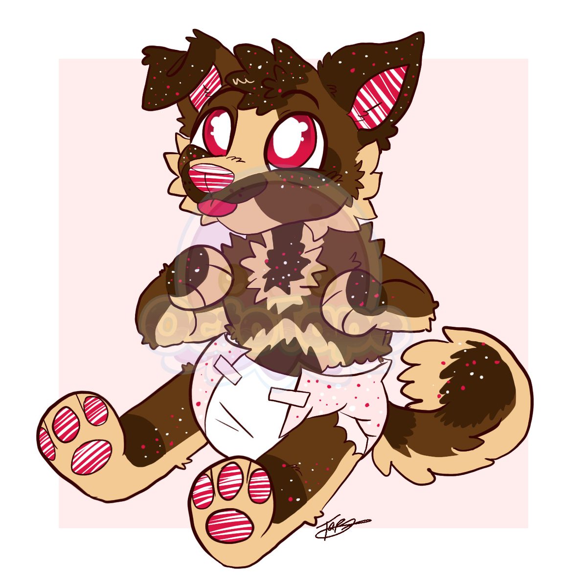 So I just quickly designed this little guy on my phone this morning and I'm not sure exactly what to do with them. So...offer? ^^' $, or art, or both. Owner will get a version without watermark ^^ i guess they're like a candy cane shepherd pup? 🍬