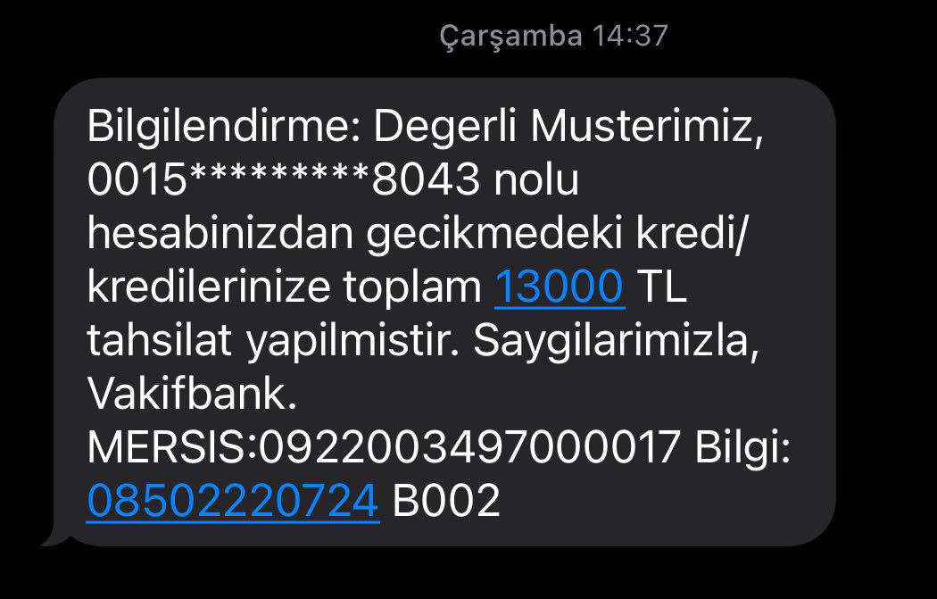 Vakıfbank her ayın 5’i ile 15’i arası olan kredi kartı hesap kesim tarihini, son günü tatile geliyor diye 7si ile 17 si arası yapmış, 7 kasımda yaptığım ödemeyi kabul etmedi ve son ödeme tarihi geçti diye vadesiz hesabımdan para çekti…#vakıfbank’tan şikayetçiyim