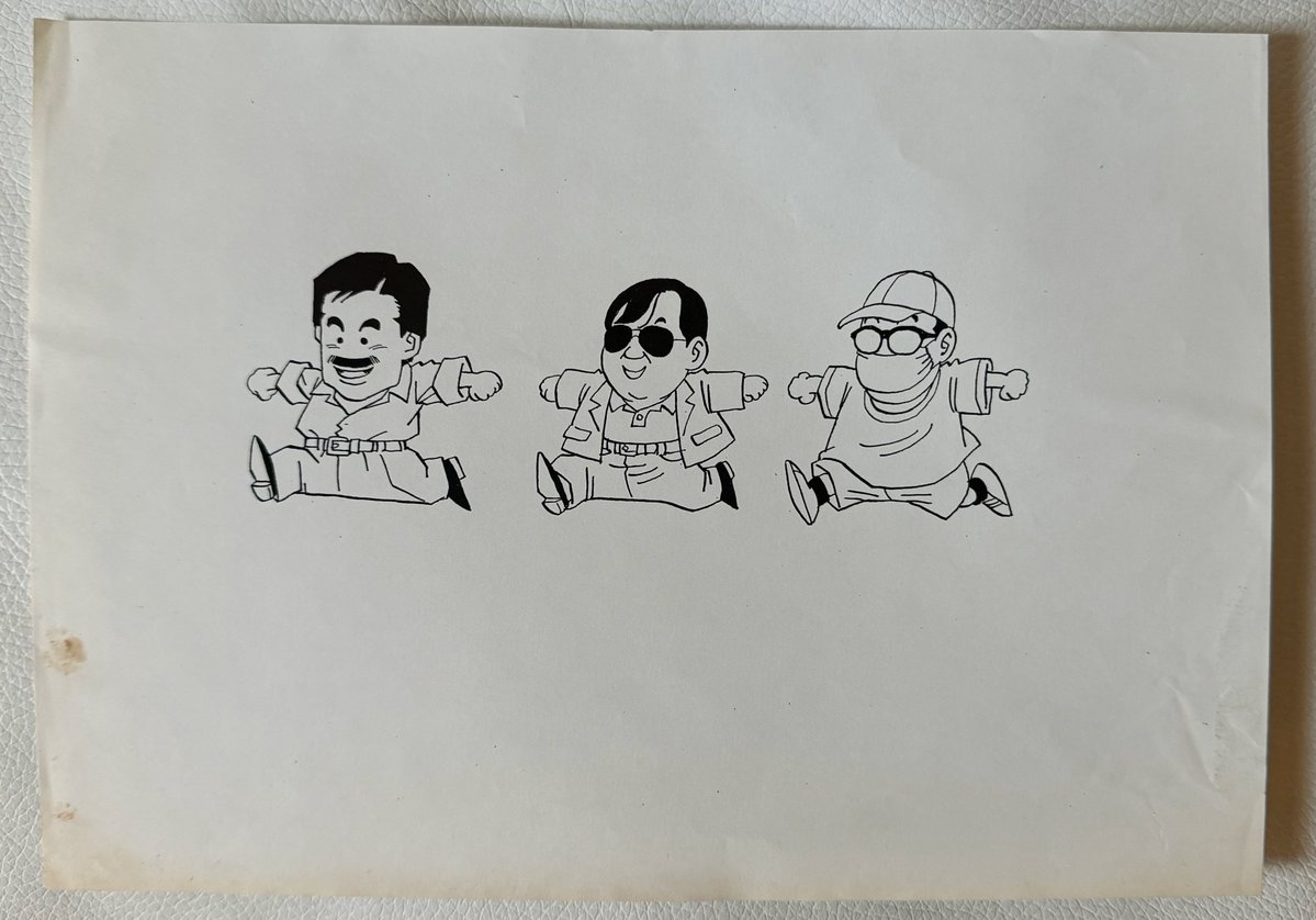 auuo's tweet image. 断捨離こんなのでてきたシリーズ

クロノのときの３人
（鳥山さんMACで描くんでこれ当時のプリントアウト）

#スクウェア開発室 #sakaGUCCI