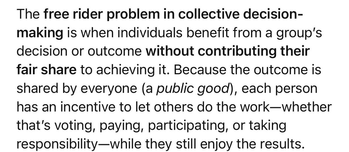 Explanation of the free rider problem in collective decision-making