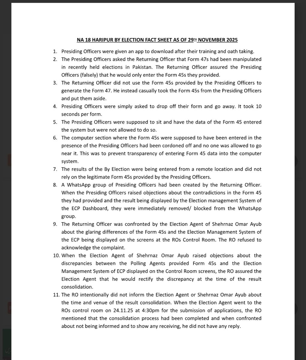 writetofahim's tweet image. این اے 18 ہری پور میں مبینہ دھاندلی کے ناقابل تردید شواہد جاری کردئیے گئے،عمر ایوب نے 48 پولنگ اسٹیشنز کے اصل فارم 45 اور الیکشن کمیشن کے آر ایم ایس والے نتائج پبلک کردئیے جس میں واضح طور پر شہر ناز عمر ایوب کے ووٹ تبدیل کرکے بابر نواز کے ظاہر کئے گئے۔۔۔ لنک پہلے کمنٹ میں ہے