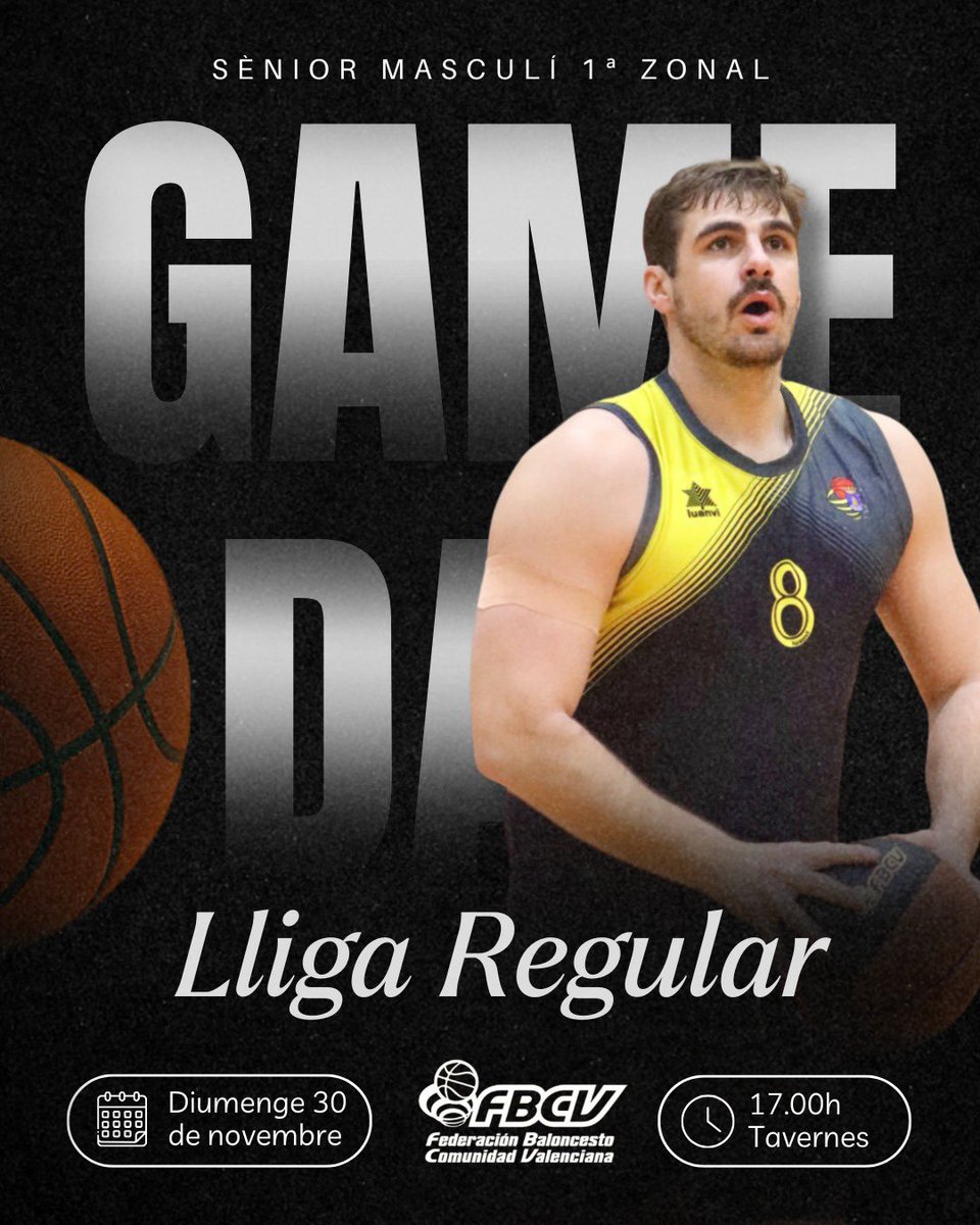 💥 𝐆𝐀𝐌𝐄𝐃𝐀𝐘 | 𝐒𝐄̀𝐍𝐈𝐎𝐑 𝐌𝐀𝐒𝐂𝐔𝐋𝐈́ 𝟏ª 𝐙𝐎𝐍𝐀𝐋 💥

🎟️ Lliga Regular | Jornada 8 (ajornada)
🗓️ Diumenge 30 de novembre | 17.00h 
🆚 V-74 C.B. Villena
📍Pavelló Cobert Carlos Pellicer (Tavernes)