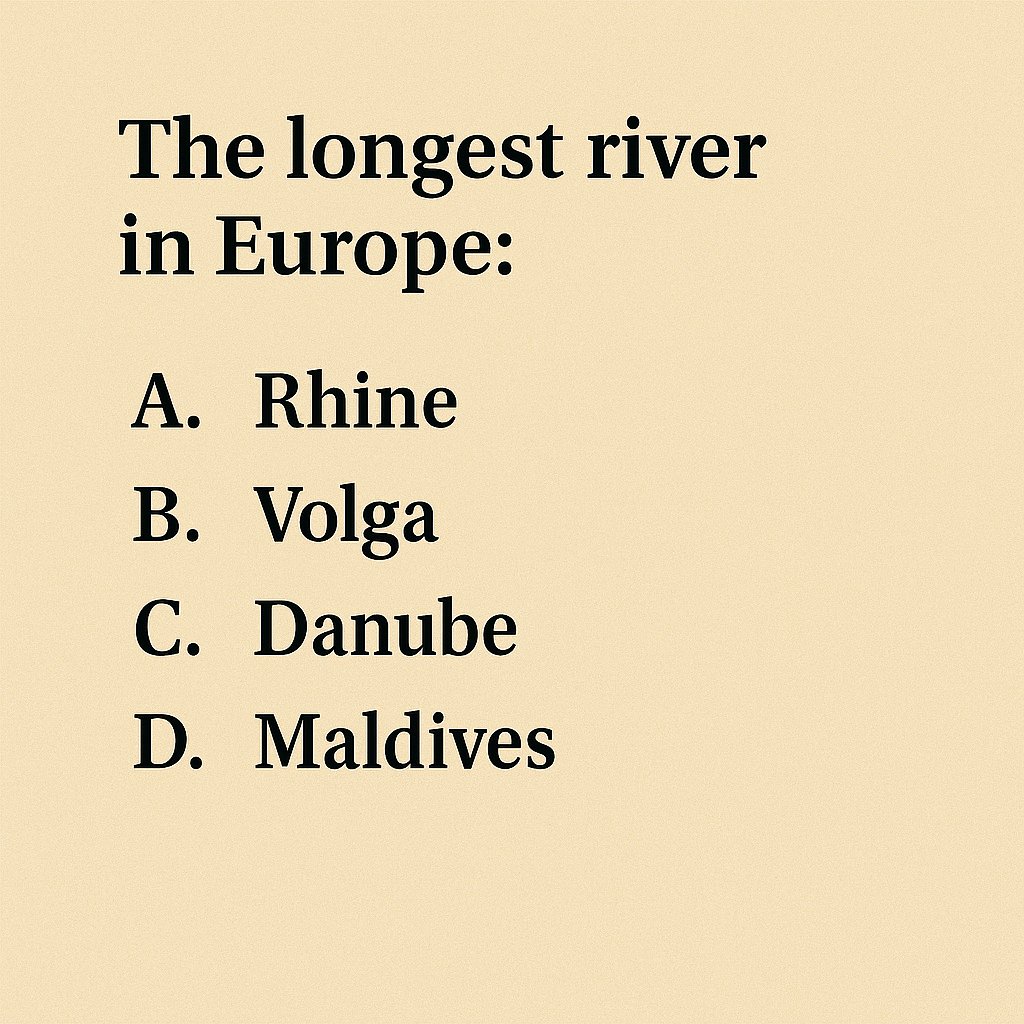 cematerial's tweet image. General Knowledge🔔🔔🔔:

The longest river in Europe:

#Generalknowledge #UPSC #SSC #RRB #CompetitiveExams #BPSC #UPSCPrelims2026
