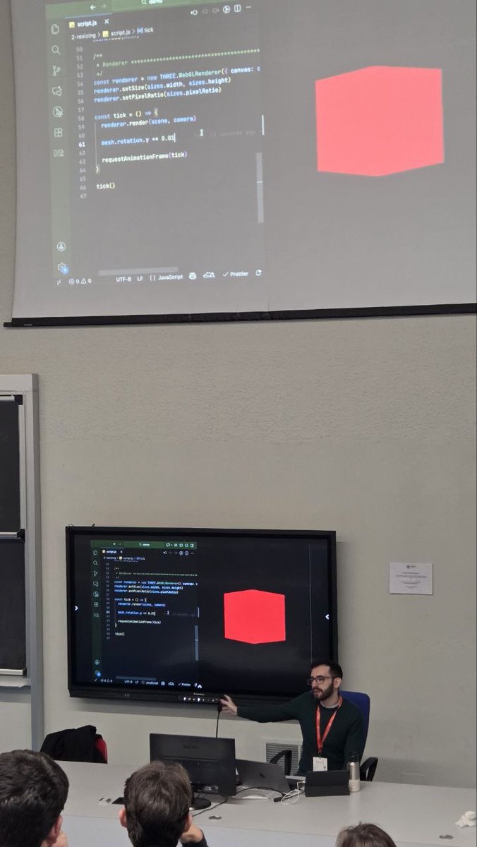 dammafra's tweet image. Yesterday I had the chance to give my first-ever tech talk at @gdgbari #DevFest!

I shared a bit of my journey with @threejs, how I started, what I’ve learned, and why 3D on the web keeps inspiring me.

#ThreeJS #WebGL #TechTalk #PublicSpeaking #GDG #ThreejsJourney