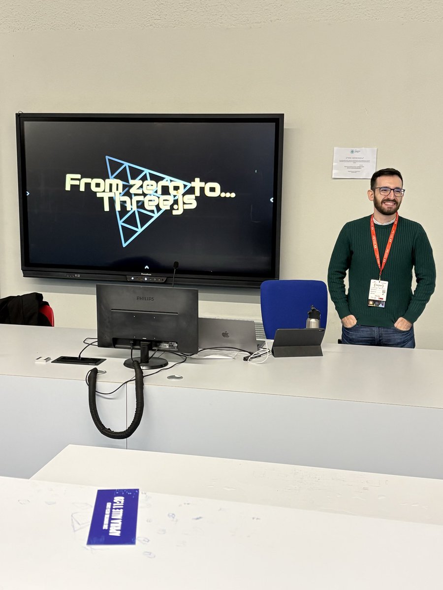 dammafra's tweet image. Yesterday I had the chance to give my first-ever tech talk at @gdgbari #DevFest!

I shared a bit of my journey with @threejs, how I started, what I’ve learned, and why 3D on the web keeps inspiring me.

#ThreeJS #WebGL #TechTalk #PublicSpeaking #GDG #ThreejsJourney