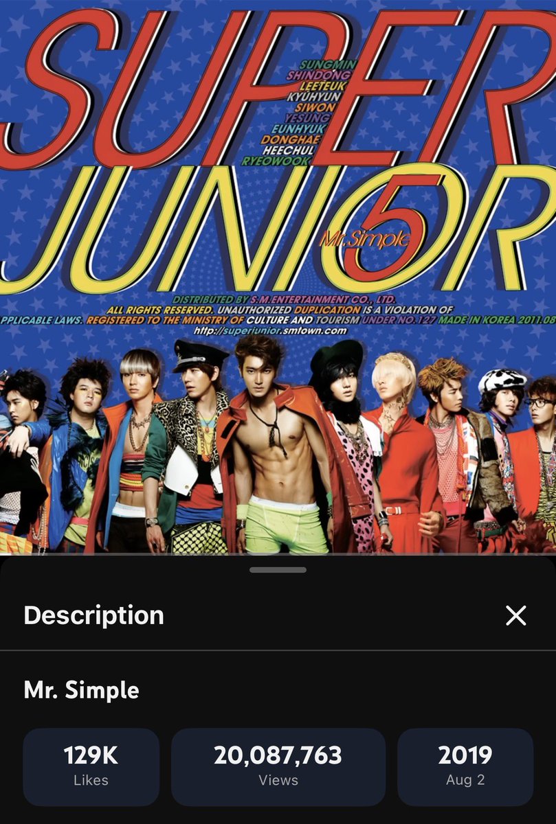 ‘Mr. Simple (Audio Ver.)’ has surpassed 20,000,000 views on Youtube.

#SUPERJUNIOR #슈퍼주니어 <a href="/SJofficial/">SUPER JUNIOR</a>