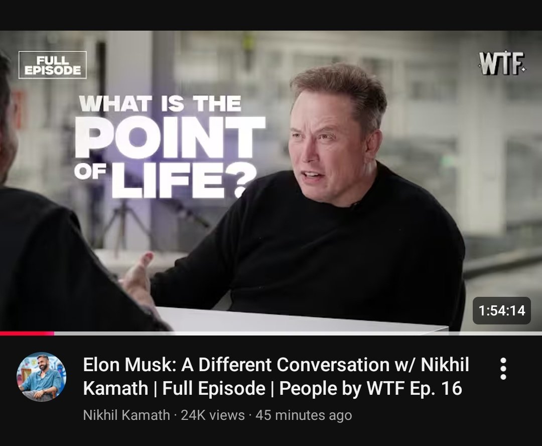 JeetCodeHub's tweet image. So here is the banger live now...
@nikhilkamathcio  interviewing @elonmusk