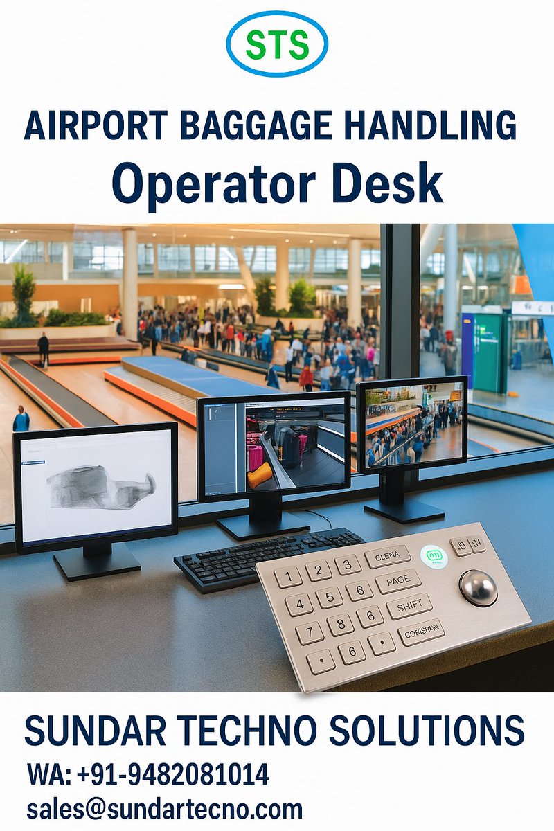 Sundar_Techno's tweet image. ✈️ STS IP65 Stainless-Steel Keyboard + Trackball for Airport Baggage Handling Operator Desks.
Rugged, waterproof, vandal-proof — ideal for 24×7 BHS &amp;amp; control rooms. 🇮🇳
📞 +91-9482081014
📧 sales@sundartecho.com

#AirportTech #BHS #STS #RuggedKeyboard #Trackball #ControlRoom #MII