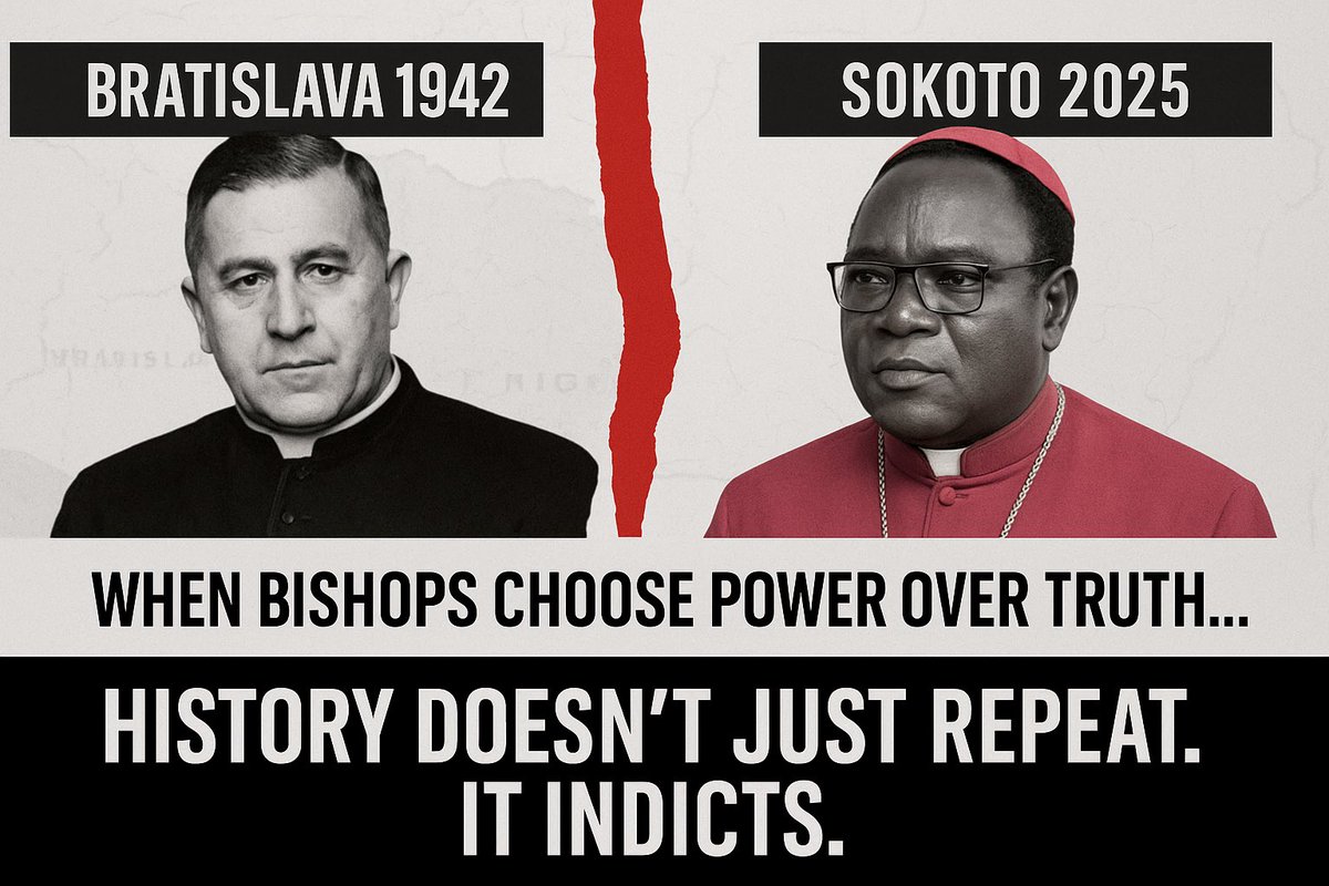 MikeArnoldTruth's tweet image. Bratislava 1942 to Sokoto 2025

During the Holocaust, a Catholic priest and politician—President Jozef Tiso—signed the deportation orders that sent 70,000 Slovak Jews to their deaths. The Church watched. Bishops kept their robes clean. They taxed the victims—and never…