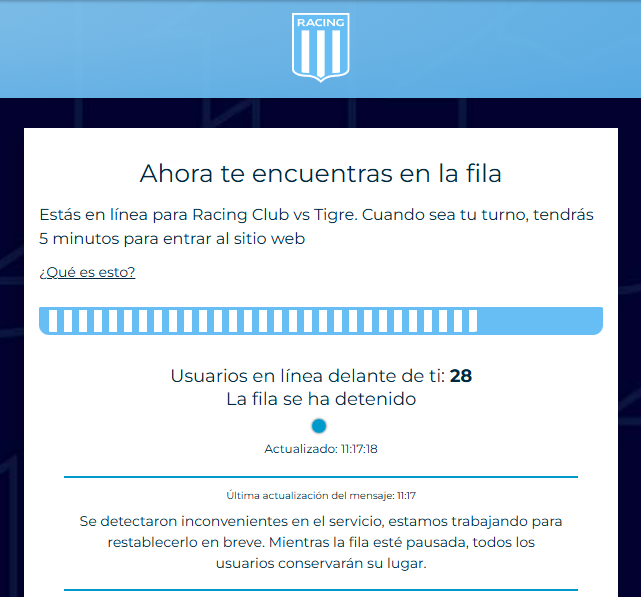 DomandoFilas's tweet photo. Racing FILA PAUSADA por Inconvenientes.
No deja reservar a algunos socios.

Cuando esto se solucione, tenemos el link listo para que entres directo a RacingPass!!

Pedinos al MD https://t.co/JIFAid5qJ3