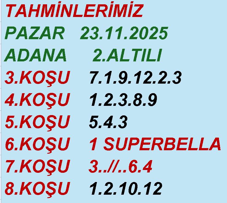 ELMASDEDEM34's tweet photo. 30.11.2025 Adana 2.altılımız gördüğünüz tahminlerimiz şeklinde oluşmuştur herkese bol şanslar dilerim. https://t.co/GSef3hfQ8r