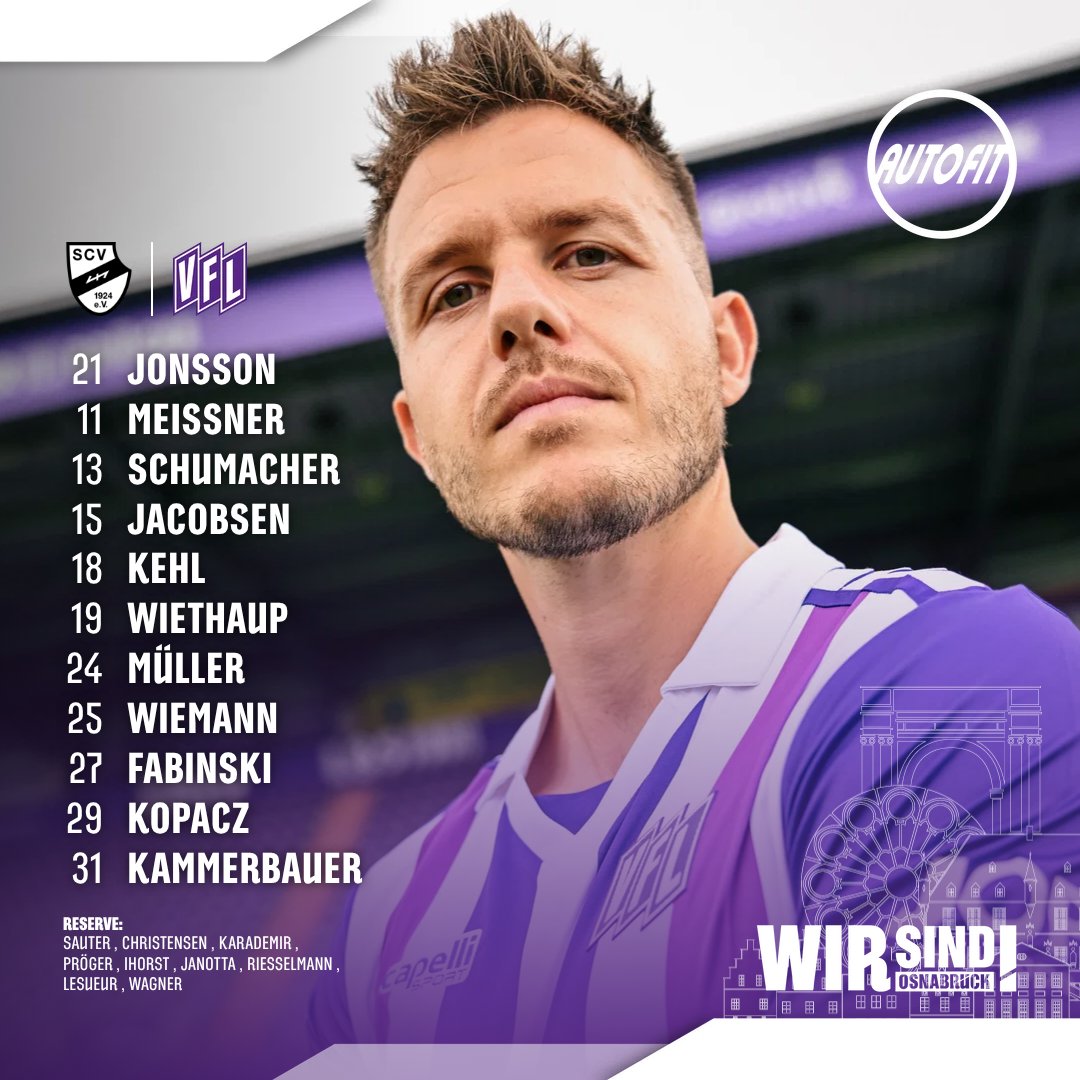 VfL_1899's tweet photo. Unsere Aufstellung. 💜
#vfl1899 #SCVOSN https://t.co/nzPbriINez