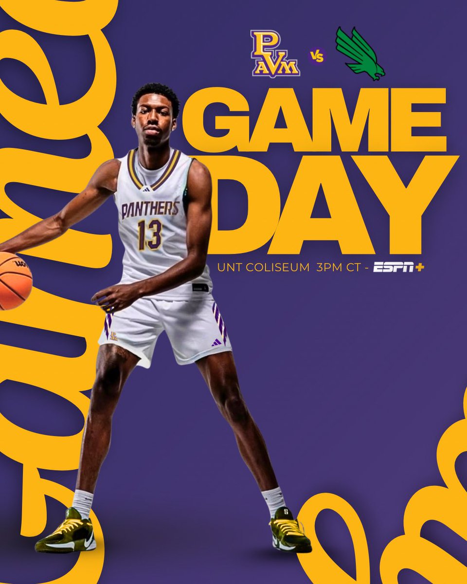 PVAMU_MBB's tweet image. 𝐆𝐀𝐌𝐄𝐃𝐀𝐘!
⁣⁣
🆚 North Texas 
🏟️ UNT Coliseum 
⏰ 3PM [CT]
📺 ESPN+
⁣⁣⁣
#PvamuMBB | #PantherPride