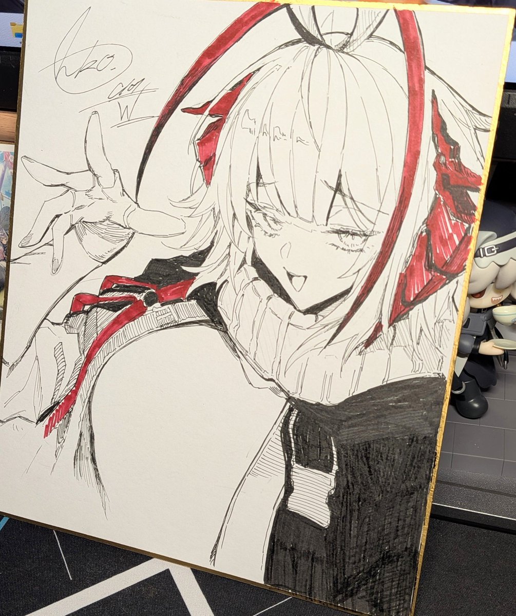 夜*様 アナログイラスト 手描きイラスト 色紙 レッドブラック 夜*様 アナログイラスト 手描きイラスト 色紙 レッドブラック 夜*様