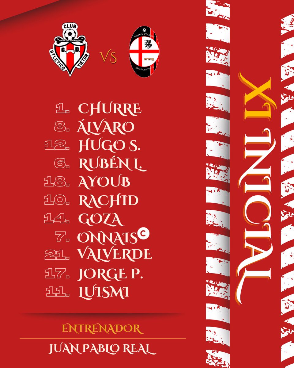 🗓️ | ALINEACIÓN

¡Este es el XI inicial con el que salimos en el día de hoy!

#NuestraHistoriaSeEscribeContigo