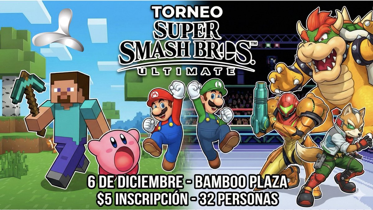 🎮 ¡Prepárate para el Torneo Super Smash Bros Ultimate! 👾

Únete el 6 de diciembre en Bamboo Plaza. 

Inscripción: $5, cupo para 32 personas. 

¡No te lo pierdas, trae tu mejor juego! 

🧑‍💻🔗 : playludus.xyz/competitive-ev…
