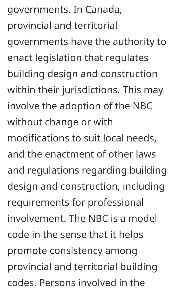 GenevaTradeLaw's tweet image. I&apos;m agnostic on the model. 

Parliament has no jurisdiction over housing codes. The National Building Code is a template developed by experts at the Canadian Commission on Building and Fire Codes, that is then adopted by provinces and territories, who can also change it.