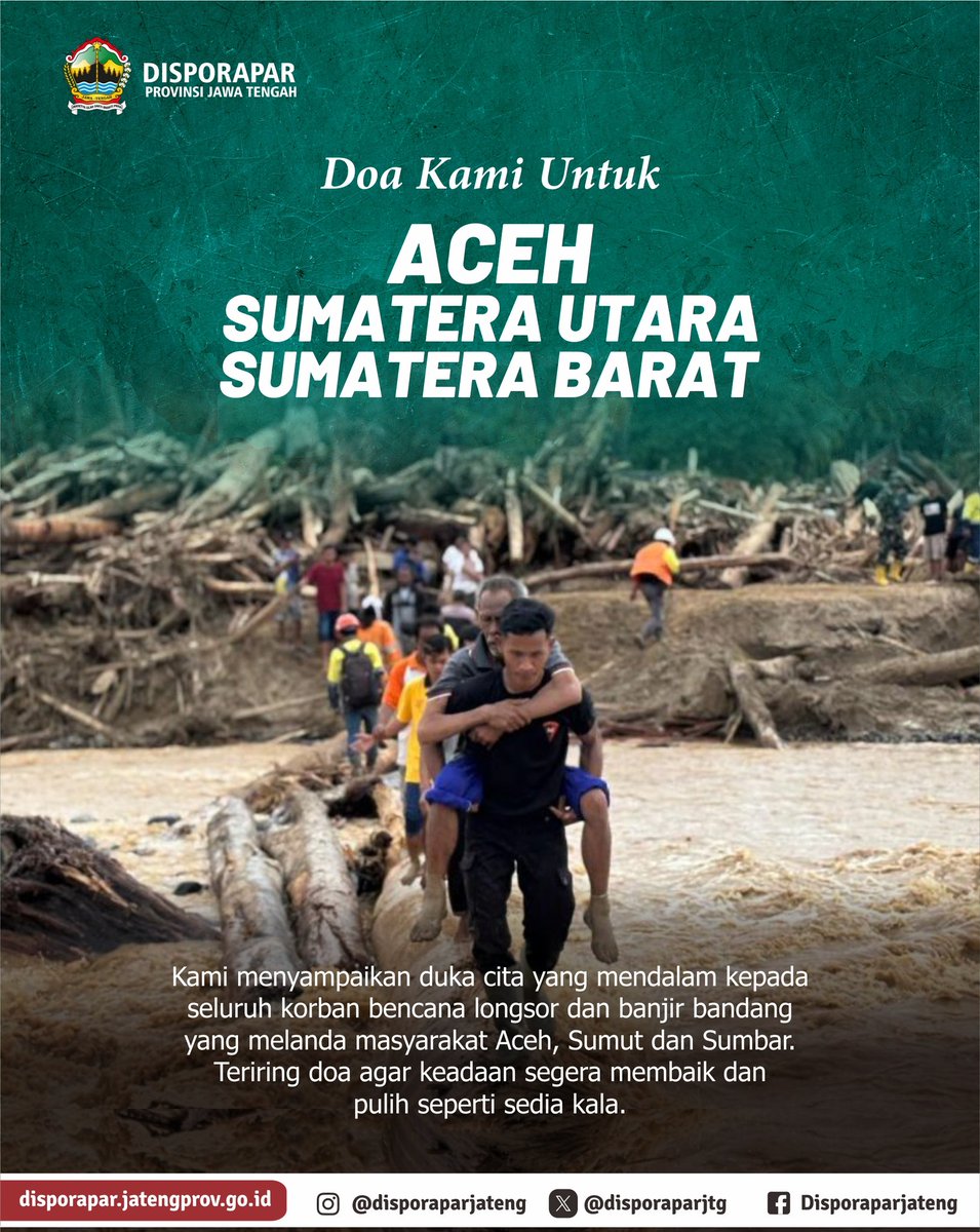 Teriring doa dari kami untuk para korban bencana longsor dan banjir bandang yang melanda Aceh, Sumatra Utara, dan Sumatra Barat.

Semoga keadaan segera membaik dan pulih seperti sedia kala.
#PrayForTapanuli #PrayForSumatra #PrayForAceh