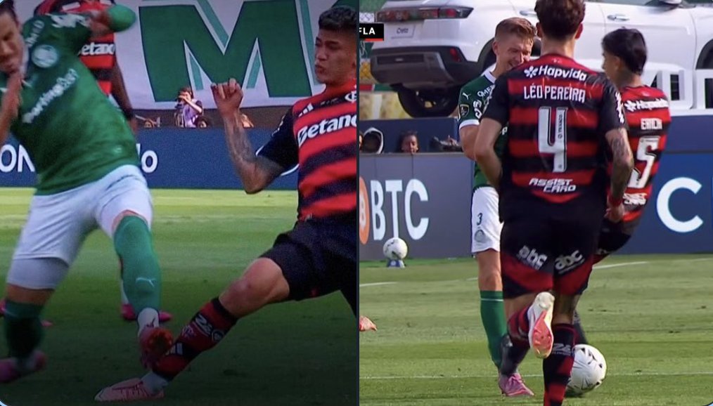 O sujeito pode ser honesto e admitir que as duas entradas, de Raphael Veiga aos 13 minutos de jogo; e Erick Pulgar, aos 30, poderiam ser punidas com cartão vermelho.
Por se tratar de uma obviedade, basta ver os lances.
Mas o sujeito também pode ser um bairrista invejoso em busca