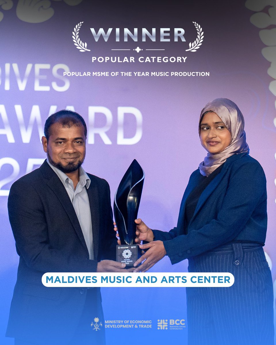 BCC_mv's tweet image. Congratulations Maldives Music and Arts Center!
Winner of Popular MSME of the Year – Music Production at the Maldives MSME Award 2025.
Acknowledging creativity and outstanding achievement in music production.
@MoEDmv 
#bcc #msmeaward2025 #dhiveheenahiskan